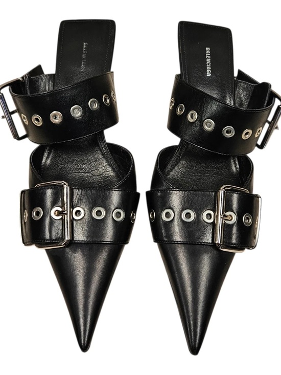 Balenciaga Shoes - Balenciaga Edgy Black Leather Buckle Mules, size 40.5